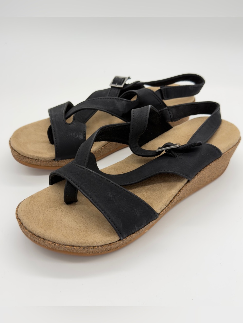 easy street Black Crisscross Wedge Sandals